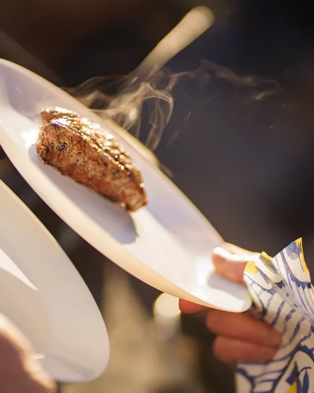 Dampende steak op een bord